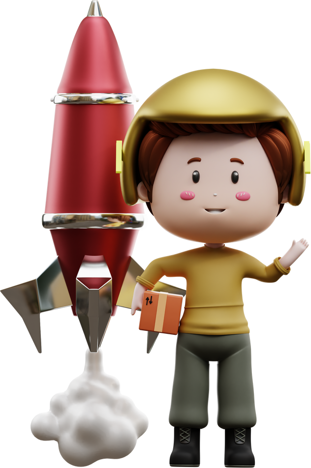 delivery courier with rocket 3d illustration 